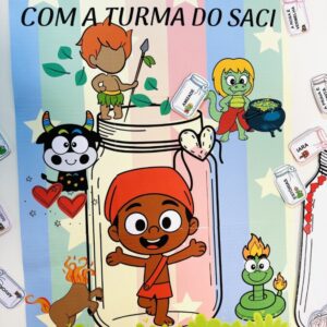 Painel potinho da leitura com a turma do Saci